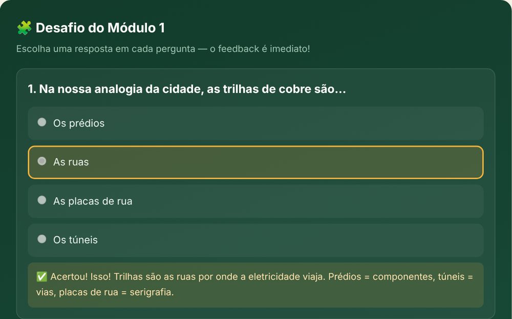 Desafio de múltipla escolha com resposta imediata