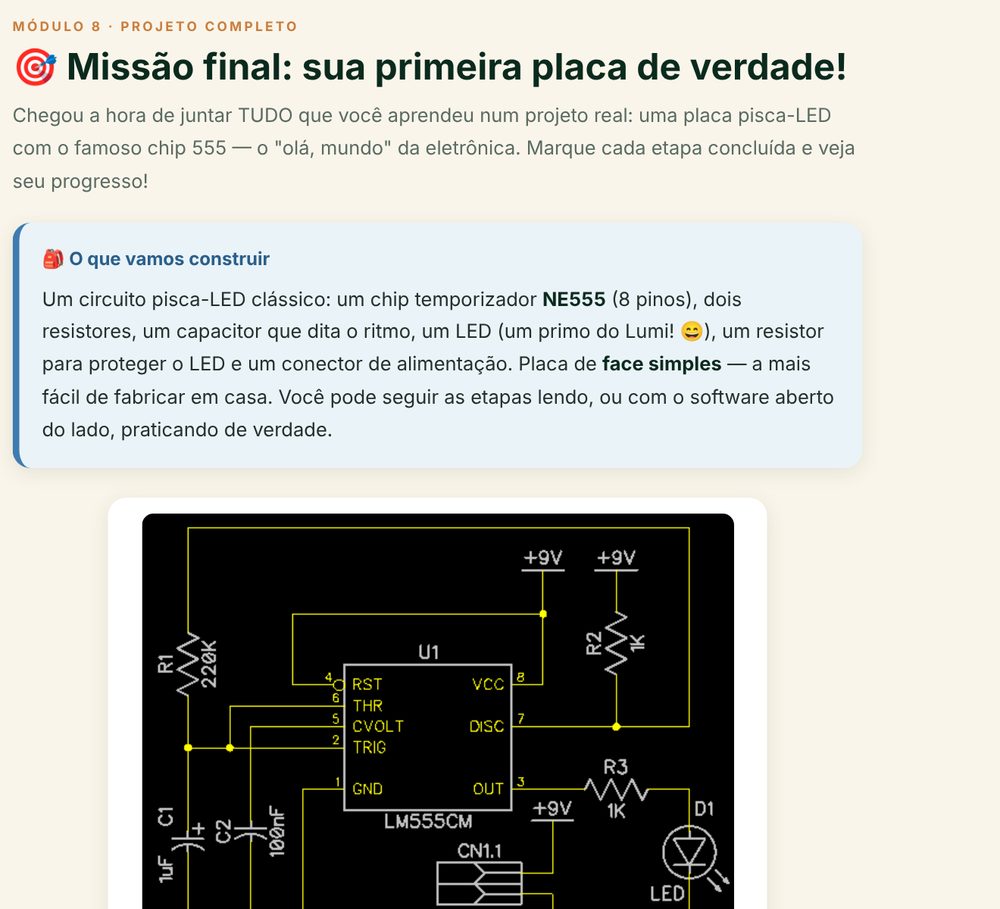 Módulo do projeto final com o esquema do pisca-LED com 555